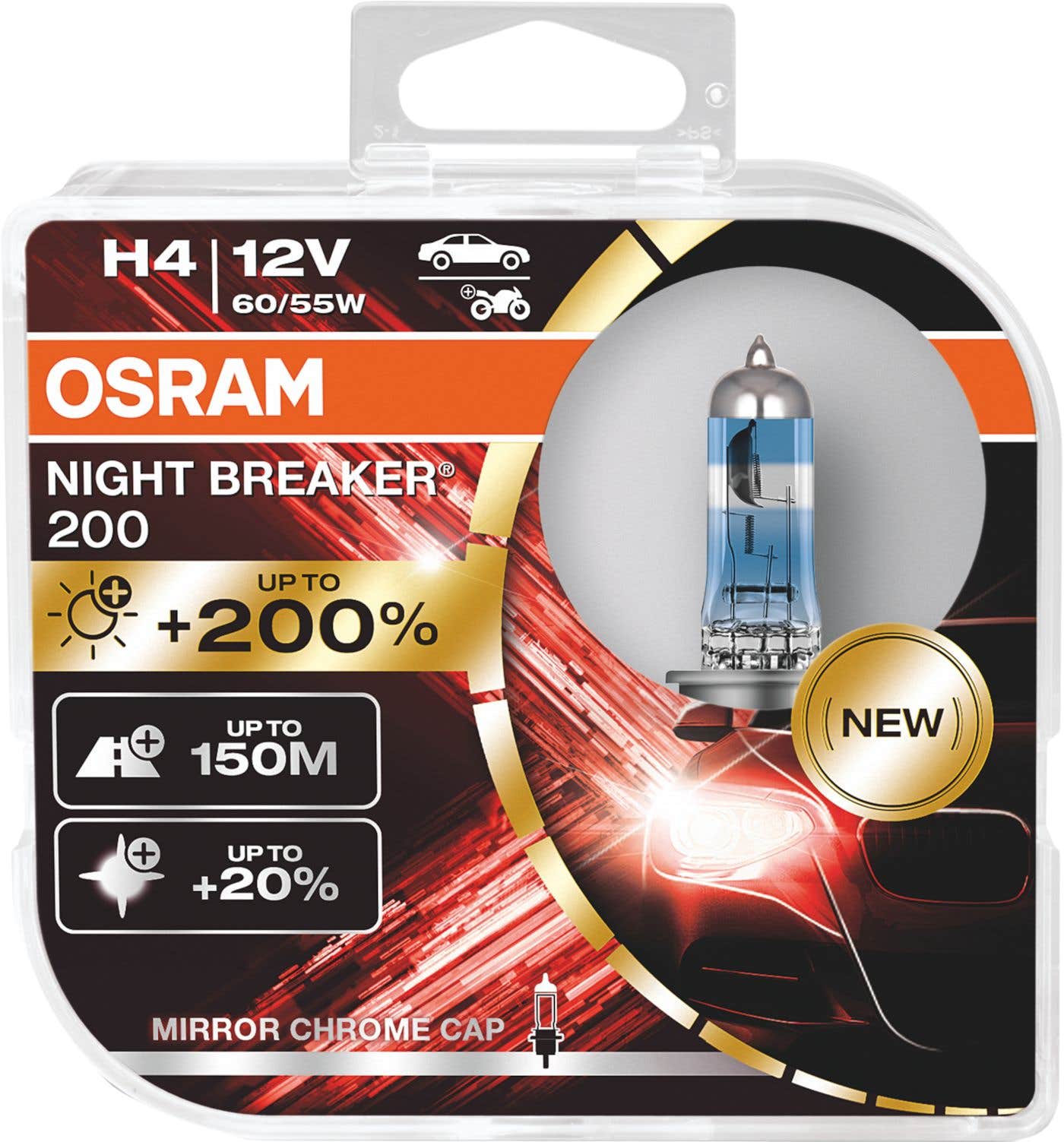 Osram night breaker +200 halogeeni polttimo H4 60/55W 12V HCB2